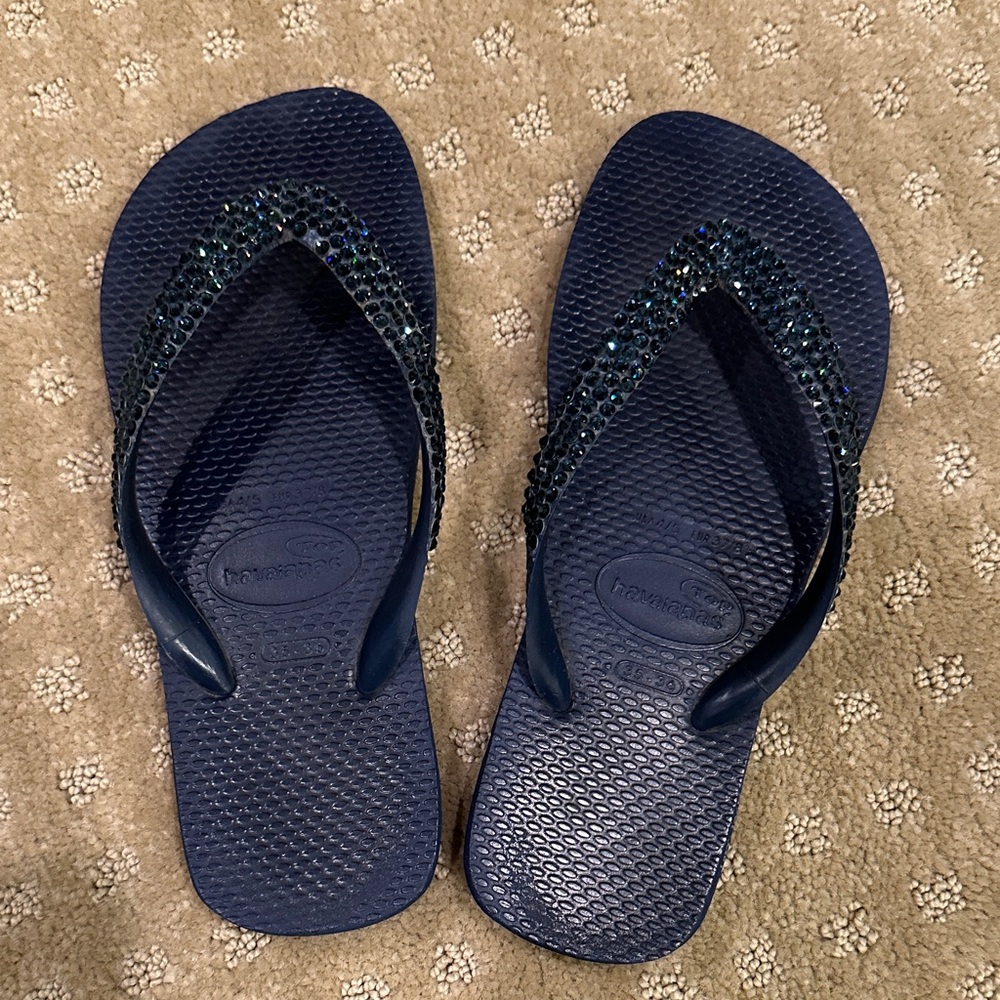 Havaianas Navy Blue Sandals with Swarovski crystals